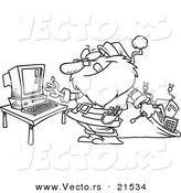 Vector of a Cartoon Computer Repair Santa - Outlined Coloring Page by Toonaday