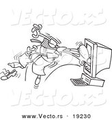 Vector of a Cartoon Computer Sucking in a Businessman - Outlined Coloring Page by Toonaday
