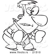 Vector of a Cartoon Confrontational Businessman Wearing Boxing Gloves - Outlined Coloring Page by Toonaday