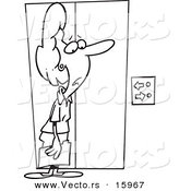 Vector of a Cartoon Confused Businesswoman Waiting for an Elevator - Outlined Coloring Page Drawing by Toonaday