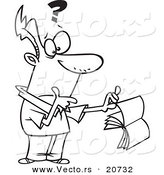 Vector of a Cartoon Confused Man Holding a Book - Coloring Page Outline by Toonaday