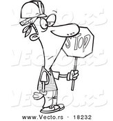 Vector of a Cartoon Construction Guy Holding a Stop Sign - Outlined Coloring Page by Toonaday