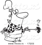 Vector of a Cartoon Cook Holding a Burnt Piece of Meat - Coloring Page Outline by Toonaday