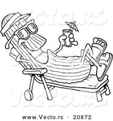 Vector of a Cartoon Cool Cucumber in a Lounge Chair - Coloring Page Outline by Toonaday