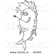 Vector of a Cartoon Cool Fish Chewing on Straw - Coloring Page Outline by Toonaday