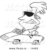 Vector of a Cartoon Cool Man Wearing Shades and Driving a Convertible - Coloring Page Outline by Toonaday
