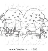 Vector of a Cartoon Couple Meeting Online - Coloring Page Outline by Toonaday