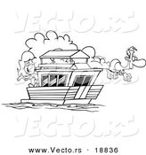 Vector of a Cartoon Couple on Their House Boat - Outlined Coloring Page by Toonaday