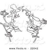 Vector of a Cartoon Couple Patrolling on Pogo Sticks - Outlined Coloring Page by Toonaday