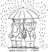 Vector of a Cartoon Couple Sharing an Umbrella in the Rain - Coloring Page Outline by Toonaday