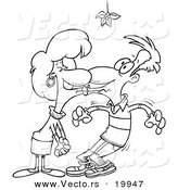 Vector of a Cartoon Couple Smooching Under Mistletoe - Outlined Coloring Page by Toonaday
