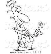 Vector of a Cartoon Courting Man Holding a Flower and a Gift - Outlined Coloring Page by Toonaday