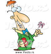 Vector of a Cartoon Courting Red Haired White Nerdy Man Holding a Flower and a Gift by Toonaday