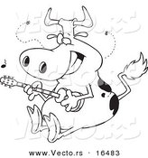 Vector of a Cartoon Cow Guitarist - Outlined Coloring Page Drawing by Toonaday