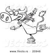 Vector of a Cartoon Cow Ice Skating - Coloring Page Outline by Toonaday