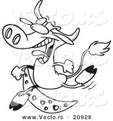 Vector of a Cartoon Cow Jumping over the Moon - Coloring Page Outline by Toonaday