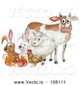 Vector of a Cartoon Cow, Sheep, Rabbit, Chicken, Squirrels and Rabbit by