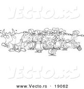 Vector of a Cartoon Cow with Eight Milking Maids - Outlined Coloring Page by Toonaday