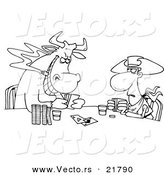 Vector of a Cartoon Cowboy and Bull Playing Poker - Outlined Coloring Page by Toonaday