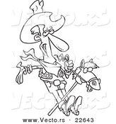 Vector of a Cartoon Cowboy on a Stick Pony - Coloring Page Outline by Toonaday