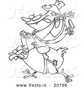 Vector of a Cartoon Cowboy Riding a Chicken - Coloring Page Outline by Toonaday