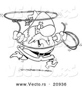 Vector of a Cartoon Cowboy Santa Swinging a Lasso - Coloring Page Outline by Toonaday