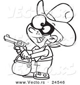 Vector of a Cartoon Cowboy Trick or Treater Holding His Gun out - Outlined Coloring Page by Toonaday