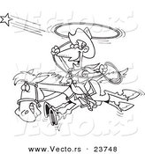 Vector of a Cartoon Cowboy Trying to Catch a Star - Coloring Page Outline by Toonaday