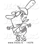 Vector of a Cartoon Cowboy Wearing a Tall Ten Gallon Hat - Coloring Page Outline by Toonaday