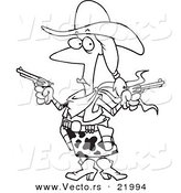 Vector of a Cartoon Cowgirl Holding Guns - Outlined Coloring Page by Toonaday
