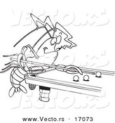 Vector of a Cartoon Crawdad Leaning over a Billiards Table - Coloring Page Outline by Toonaday