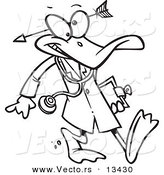 Vector of a Cartoon Crazy Quack Pshchiatrist Duck - Coloring Page Outline by Toonaday