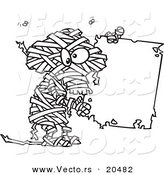 Vector of a Cartoon Creepy Mummy Holding a Blank Sign - Coloring Page Outline by Toonaday