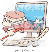 Vector of a Cartoon Criminal Climbing out of Computer Screen by Gnurf