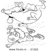 Vector of a Cartoon Crocodile Stomping on a Hunter - Coloring Page Outline by Toonaday