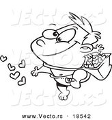 Vector of a Cartoon Cute Baby Tossing Hearts - Outlined Coloring Page by Toonaday