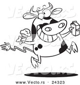 Vector of a Cartoon Dairy Cow with Ice Cream and Milk Black and White Outline - Outlined Coloring Page by Toonaday