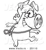 Vector of a Cartoon Dancing Pig in a Wig - Coloring Page Outline by Toonaday