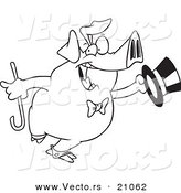 Vector of a Cartoon Dancing Pig Performing - Coloring Page Outline by Toonaday