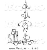 Vector of a Cartoon Deadline Sword Looming over a Businesswoman - Outlined Coloring Page by Toonaday