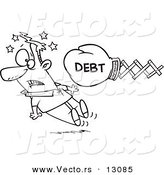 Vector of a Cartoon Debt Boxing Glove Knocking out a Man - Outlined Coloring Page by Toonaday