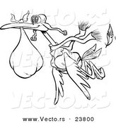 Vector of a Cartoon Delivery Stork - Coloring Page Outline by Toonaday