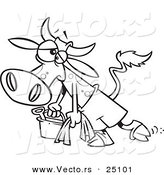 Vector of a Cartoon Depressed Cow Leaving the Beach - Coloring Page Outline by Toonaday