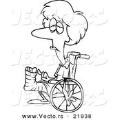 Vector of a Cartoon Depressed Woman in a Wheelchair - Outlined Coloring Page by Toonaday