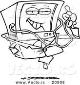 Vector of a Cartoon Desktop Computer Doctor - Coloring Page Outline by Toonaday