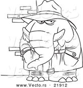 Vector of a Cartoon Detective Elephant - Outlined Coloring Page by Toonaday