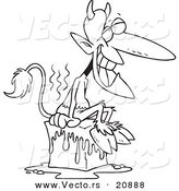 Vector of a Cartoon Devil Cooling off on a Block of Ice - Coloring Page Outline by Toonaday