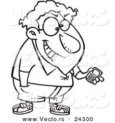 Vector of a Cartoon Devious Nerd with a Gadget Black and White Outline 2 - Outlined Coloring Page by Toonaday
