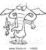 Vector of a Cartoon Dieting Elephant Trimming up by Eating Carrots - Coloring Page Outline by Toonaday