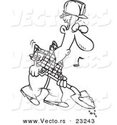 Vector of a Cartoon Digging Construction Worker - Coloring Page Outline by Toonaday